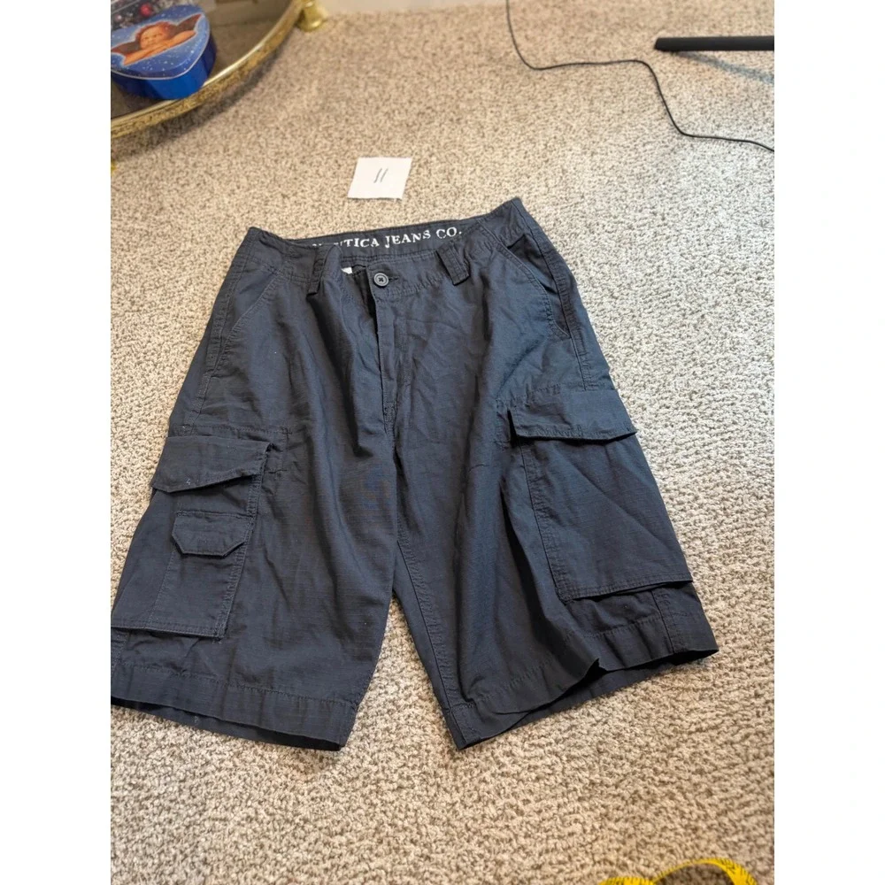 Nautica Jeans Co Mens Navy Blue Ripstop Cargo Shorts Size 30 Utility Pockets